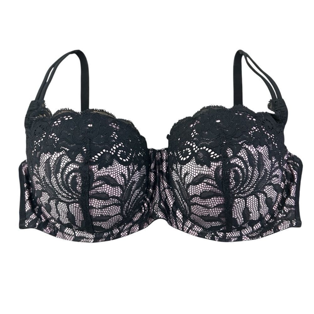 Victoria's Secret Black Balconette Bra with Lace and Adjustable Straps
